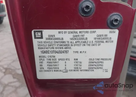 2004 GMC Yukon Slt from USA, damaged, VIN 1GKEC13T04J324787